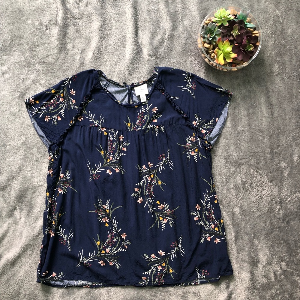 St Johns Bay navy blue floral blouse size XL